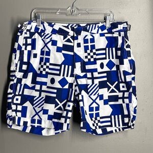 Polo Ralph Lauren Monaco Swim Trunks Mens Sz 36 Blue White Adjustable Waist